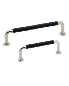 Cabinet Pull Handle 1353 - Nickel Plated / Black Leather - Beslag Design