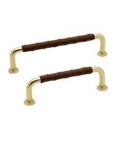 Cabinet Pull Handle 1353 - Polished Brass / Brown Leather - Beslag Design