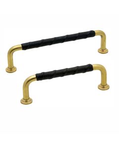 Pull Handle 1353 - Unpolished Brass / Black Leather - Beslag Design