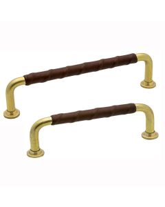 Pull Handle 1353 - Unpolished Brass / Brown Leather - Beslag Design