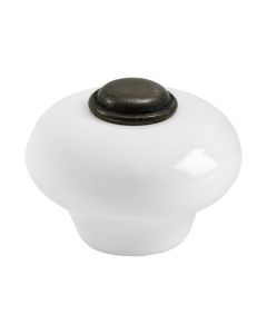 Cabinet Knob 409-32 - Porcelain / Antique Brass