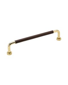 Lounge Handle - Polished Brass / Brown Leather - 160 mm - Furnipart